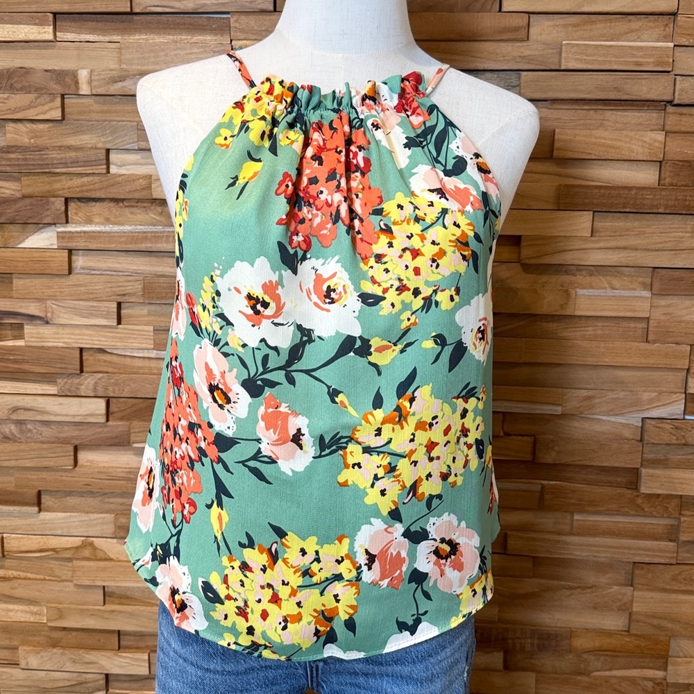inmod |Green Floral Sleeveless| Tie-Neck Blouse | Various Sizes